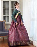 Custom Mother-of-the-Bride Hanbok: Royal Green Top Purple Skirt-The Korean In Me