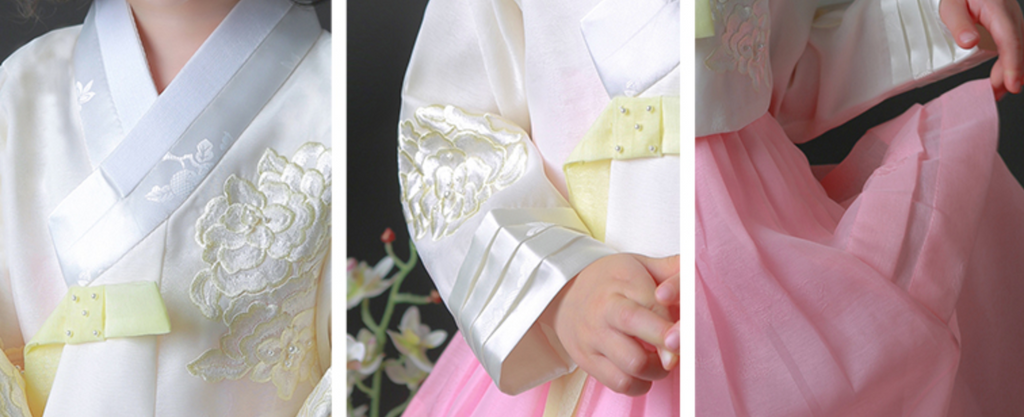 Girl's Korean Hanbok: Delicate Peony in Yellow & Pink