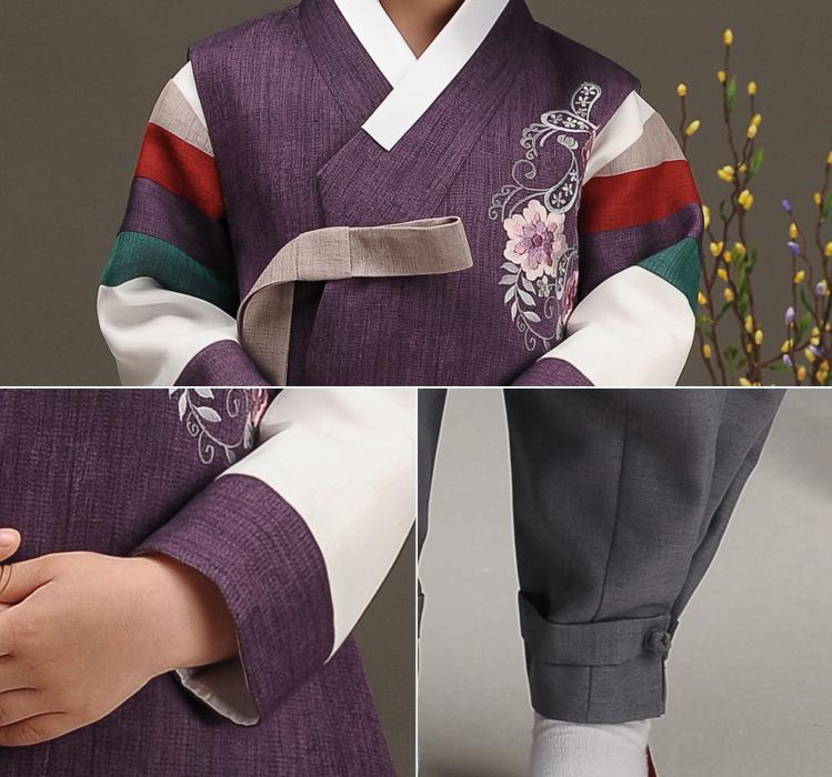 Closeup of royal purple boys hanbok