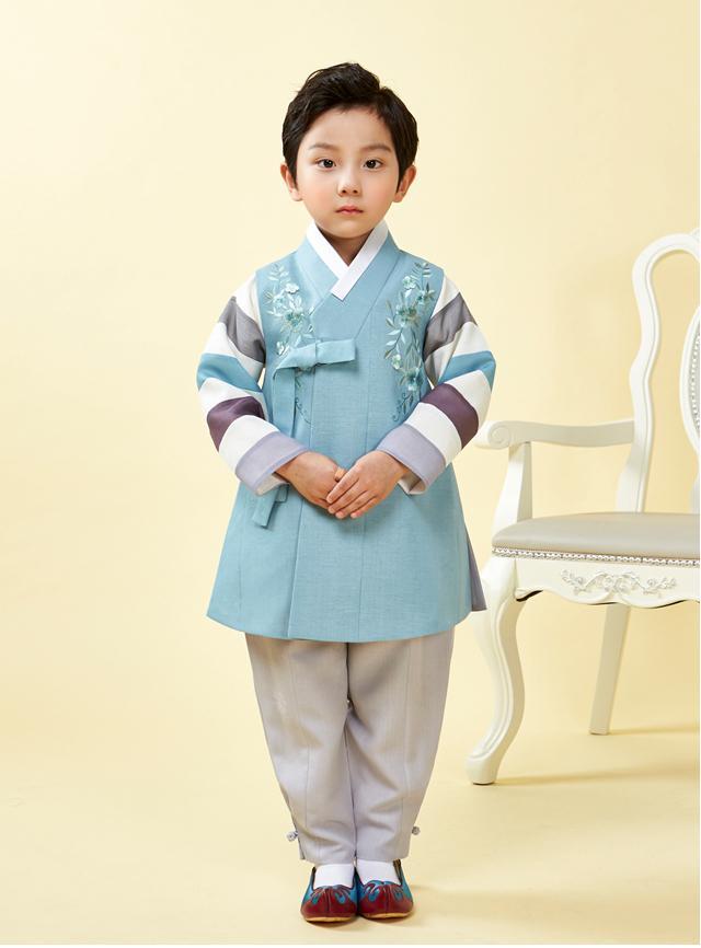 Boy's Korean Hanbok: Slate Blue Embroidery – The Korean In Me