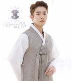 Custom grooms hanbok patterned gray top with white sleeves