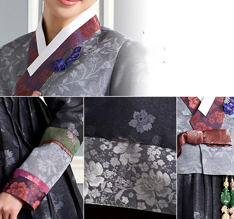 Custom Mother-of-the-Bride Hanbok: Gray Top Slate Skirt-The Korean In Me