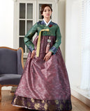 Custom Mother-of-the-Bride Hanbok: Royal Green Top Purple Skirt