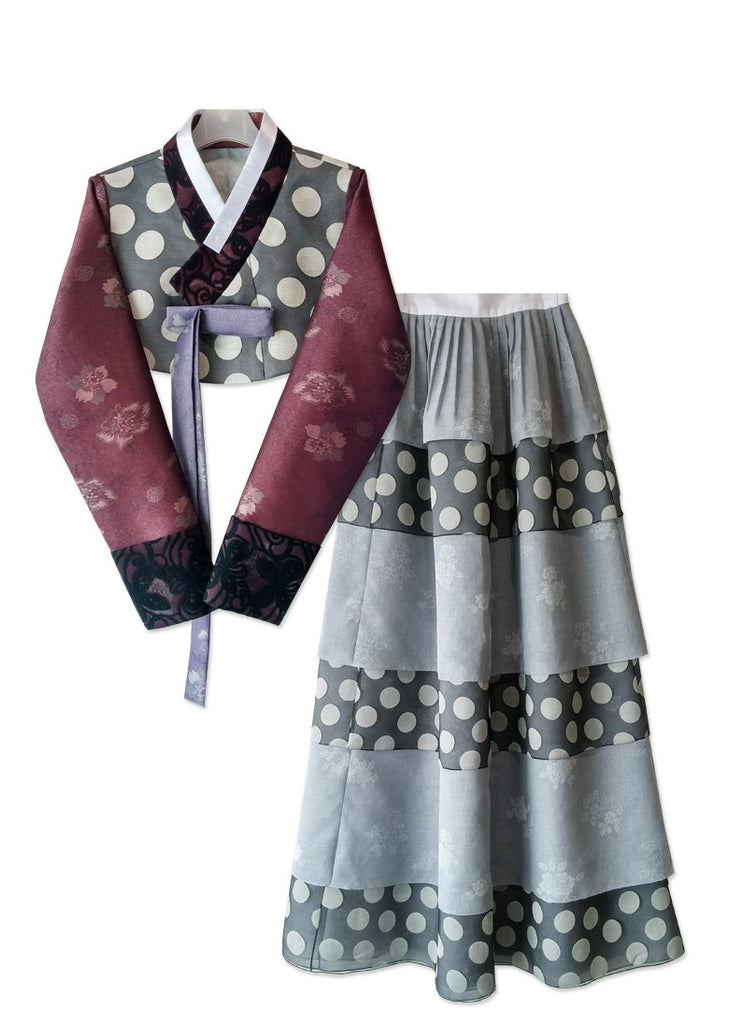 Custom Women's Bridal Hanbok with Polka Dots Top and Skirt Separates