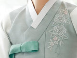 Closeup of Top for Custom Women's Bridal Hanbok in Pale Floral style