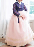 Woman wearing Custom Women's Bridal Hanbok in Lavender and Peach