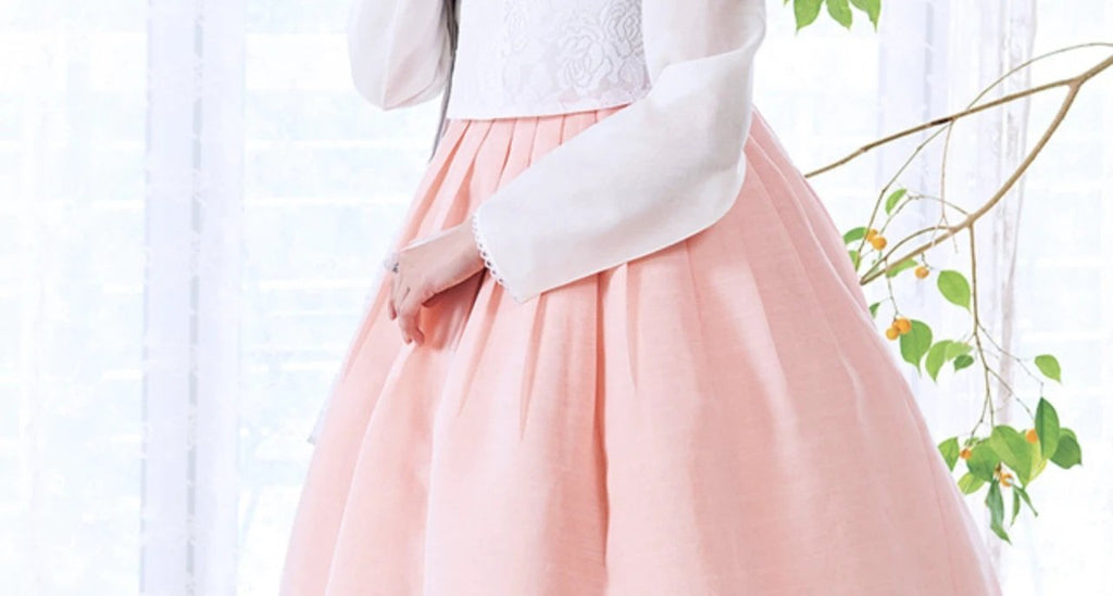 Closeup of sleeve for Custom Women's Bridal Hanbok in Peach