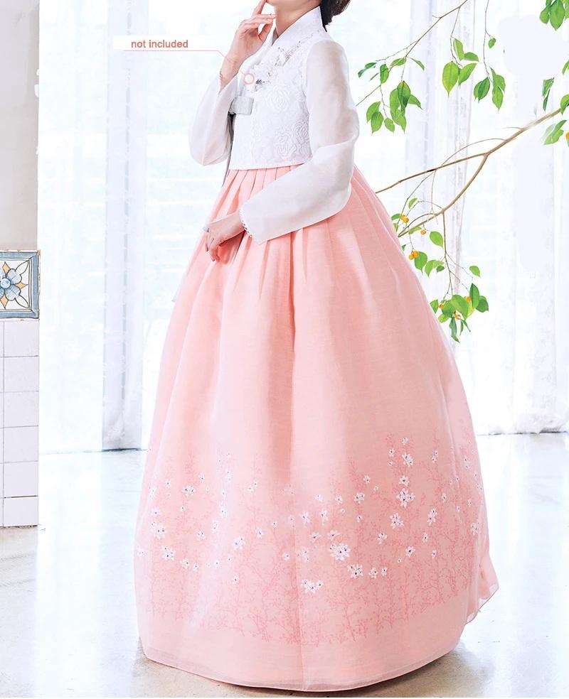 Woman wearing Custom Women's Bridal Hanbok in Peach