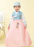 Girl's Korean Hanbok: Blue Floral Top and Pink Skirt