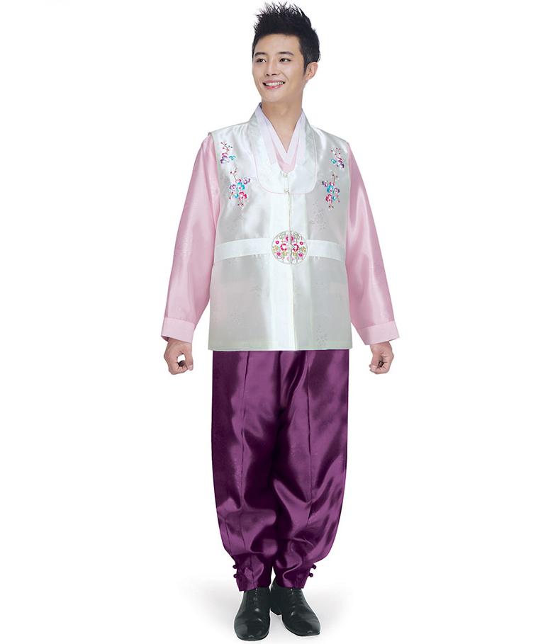 Men's Korean Hanbok: Silver Top Purple Pants-The Korean In Me