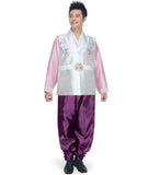 Men's Korean Hanbok: Silver Top Purple Pants
