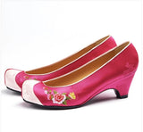 Women's Hanbok Flower Shoes - Magenta Pink with Floral Print