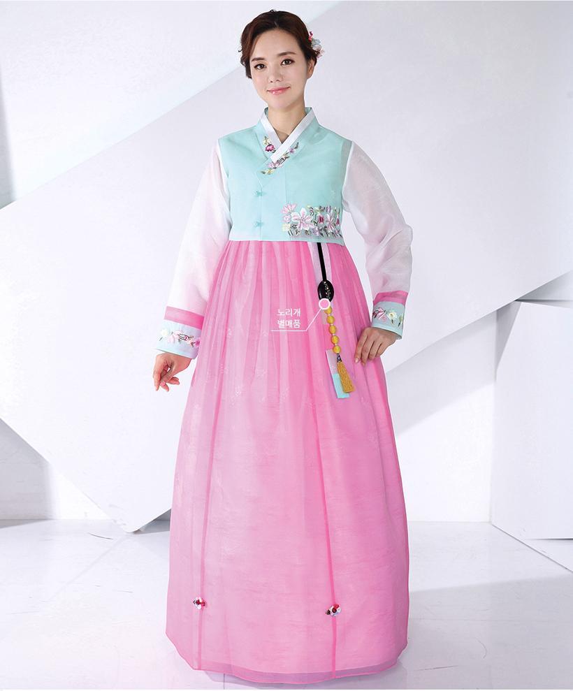Women's Korean Hanbok: Powder Blue Top Pink Skirt-The Korean In Me