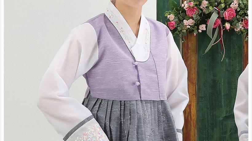 Women's Korean Hanbok: Purple Top Gray Skirt-The Korean In Me