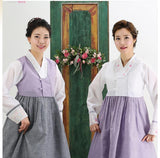 Women's Korean Hanbok: Purple Top Gray Skirt