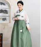 Women's Korean Hanbok: White Top Green Skirt