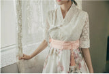 Women's Modern Hanbok: Lace Top with Pastel Peony Skirt-The Korean In Me