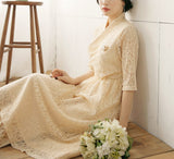 Women's Modern Hanbok: Pearl Ivory Lace Dress-The Korean In Me