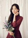 Women's Modern Hanbok: Tuscany Merlot Lace Dress-The Korean In Me
