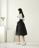 Women's Modern Hanbok: White Floral Top With Black Skirt-The Korean In Me