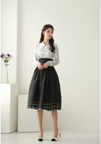 Women's Modern Hanbok: White Floral Top With Black Skirt